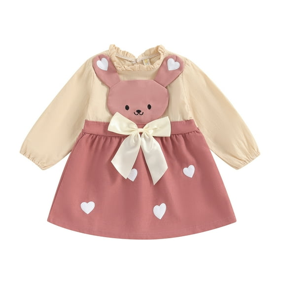 Bagilaanoe Toddler Baby Girl Spring Dress Long Sleeve A-line Dresses 10M 12M 2T 3T 4T 5T Kids Patchwork Casual Swing Sundress