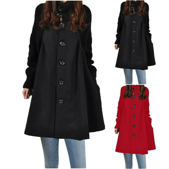 ZZwxWA Women's Elegant Solid Color Mid-Length Thicken Warm Wool Blend Coat Long Jackets