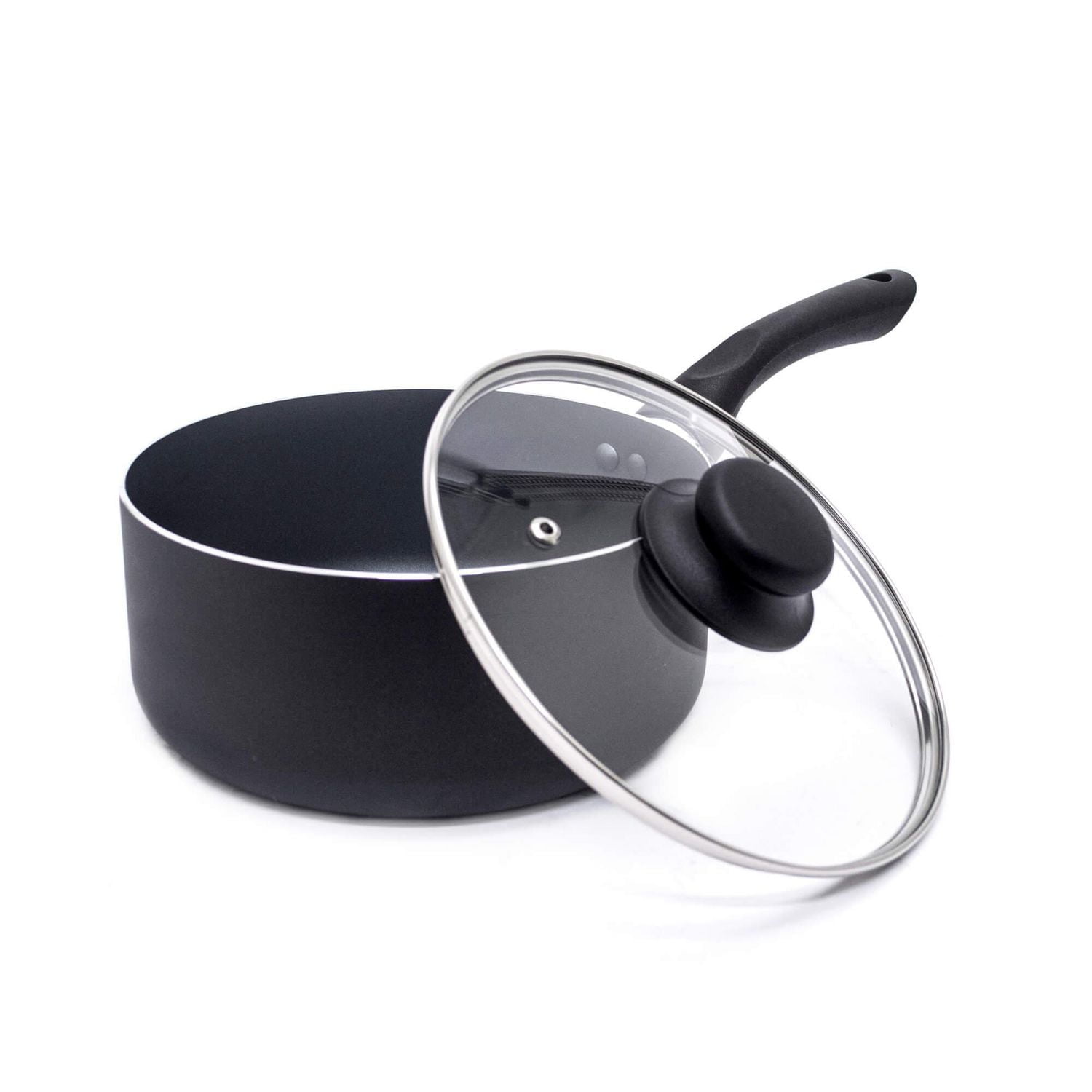Starbasix 3Qt Non-Stick Saucepan with Lid, Pressed Aluminum, Dishwasher Safe, Oven Safe, PFOA Free, Black, Non-stick coating
