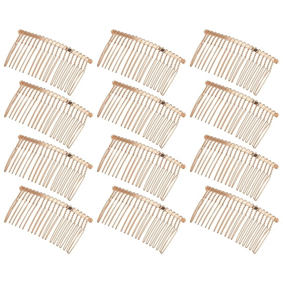 Unique Bargains 12 Pcs No Slip Hair Side Combs Accessories Metal 3" Rose Pink