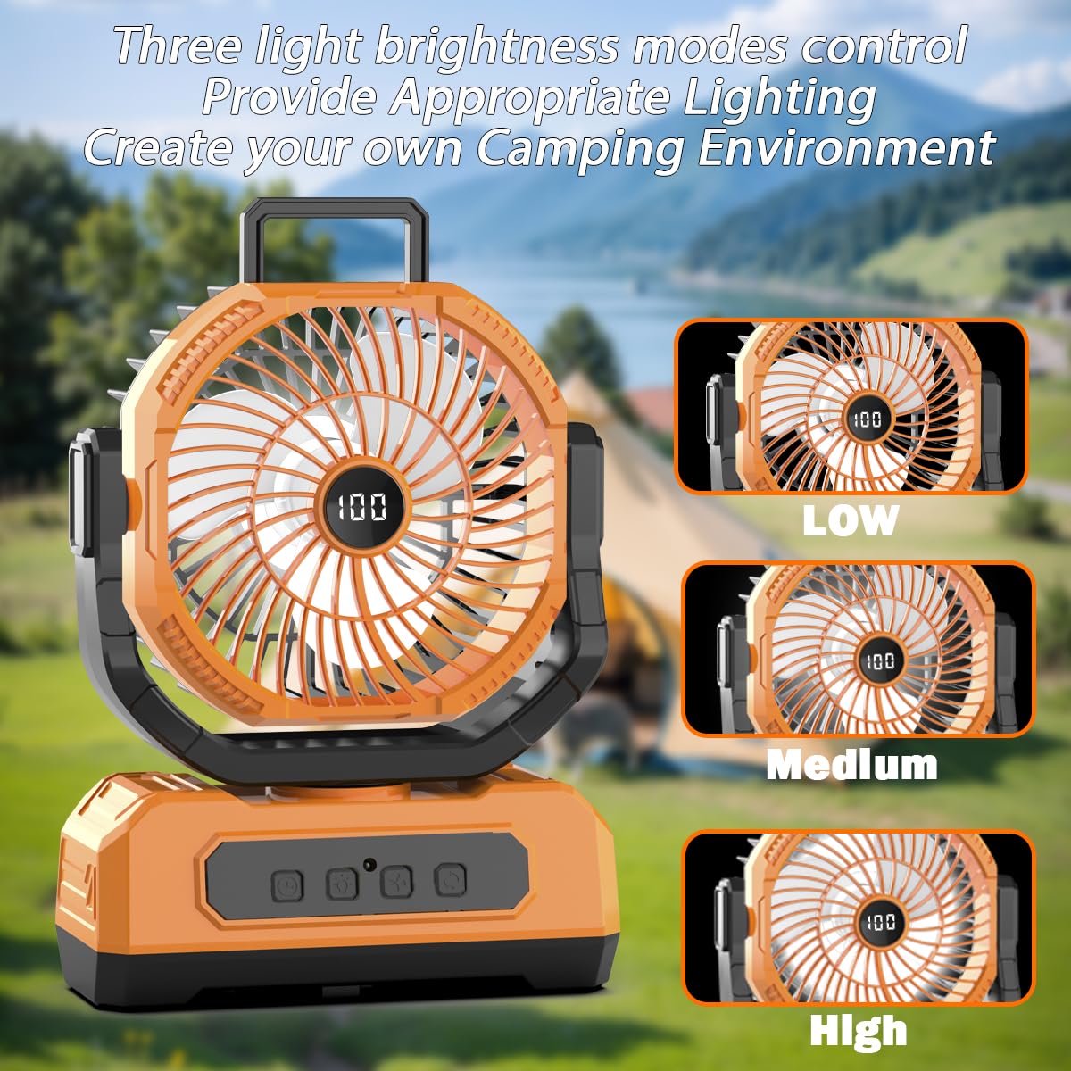 Portable Fan Rechargeable,20000mAh Cordless Battery Powered Fan with LED Lantern,270Rotation With remote control,USB C Battery Operated for Travel Camping Tent Office Beach Fishing Outdoor,ORANGE
