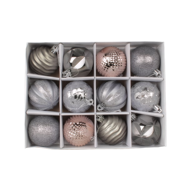 Bewildely Impresionantes adornos de bolas navideñas de PVC para decoración festiva, cada con diferentes decoraciones que incluyen Kits de decoración para fiestas Versión plateada