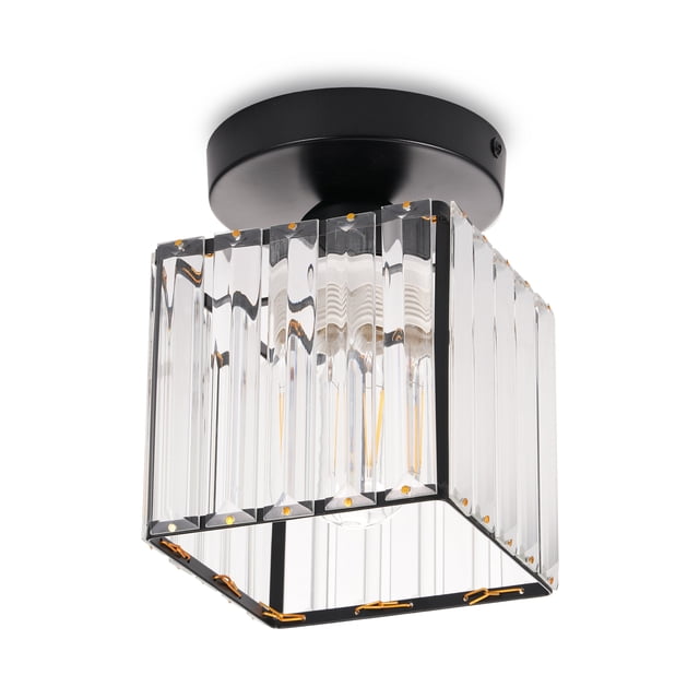 Tignapoo Modern Nordic Ceiling Light for Hallway, Foyer, and Closet - Square Black Crystal Iron Fixture with E26/E27 Socket (Bulb Not Included) - 110-130V/220-240V