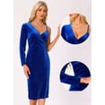 thumbnail image 2 of DARING DIVA V Neck One Side Sleeve Velvet Wrap Midi Dress XS Royal Blue, 2 of 6