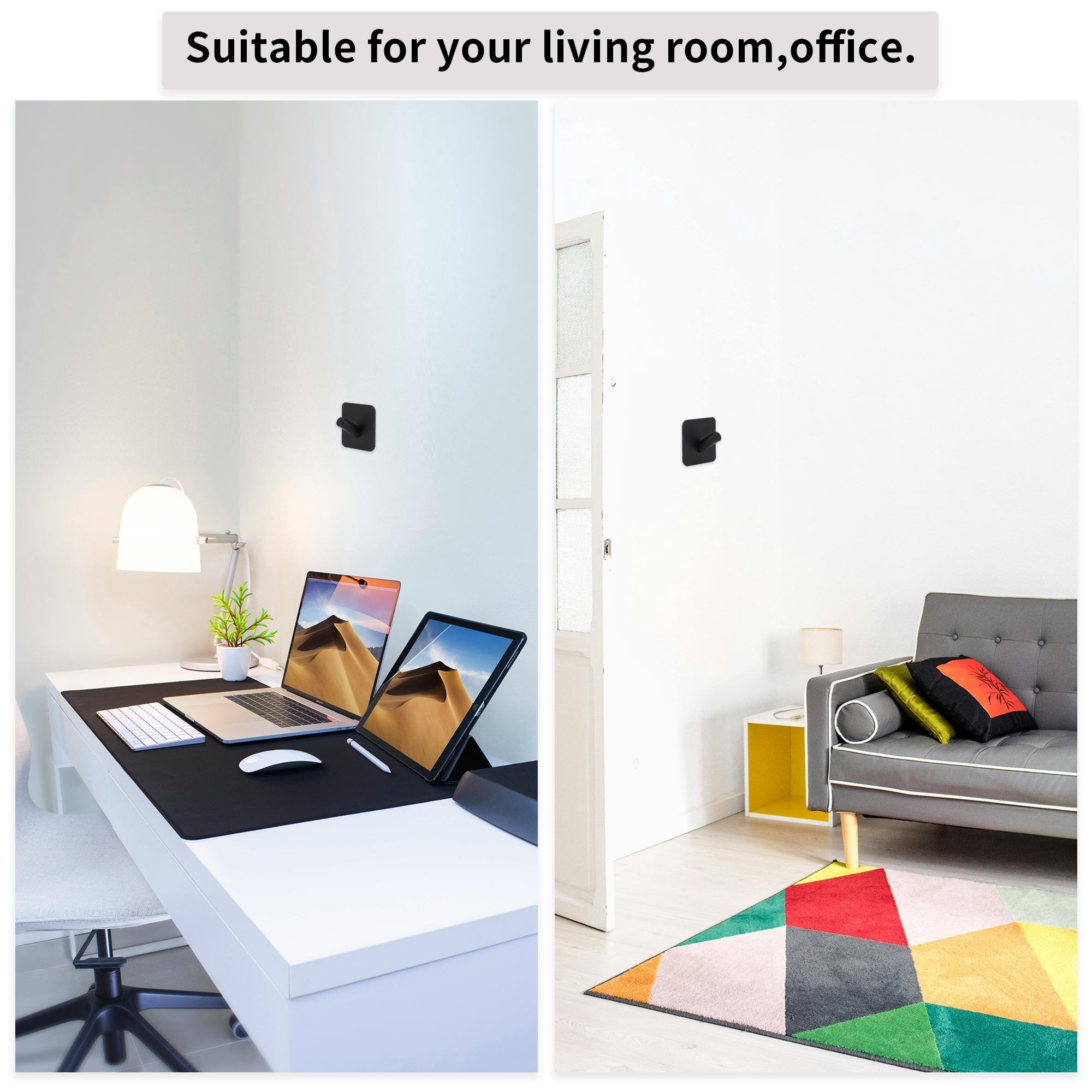 Unique Bargains 4Pcs Adhesive Hooks Wall Hooks Stick on Bathroom Kitchen Black