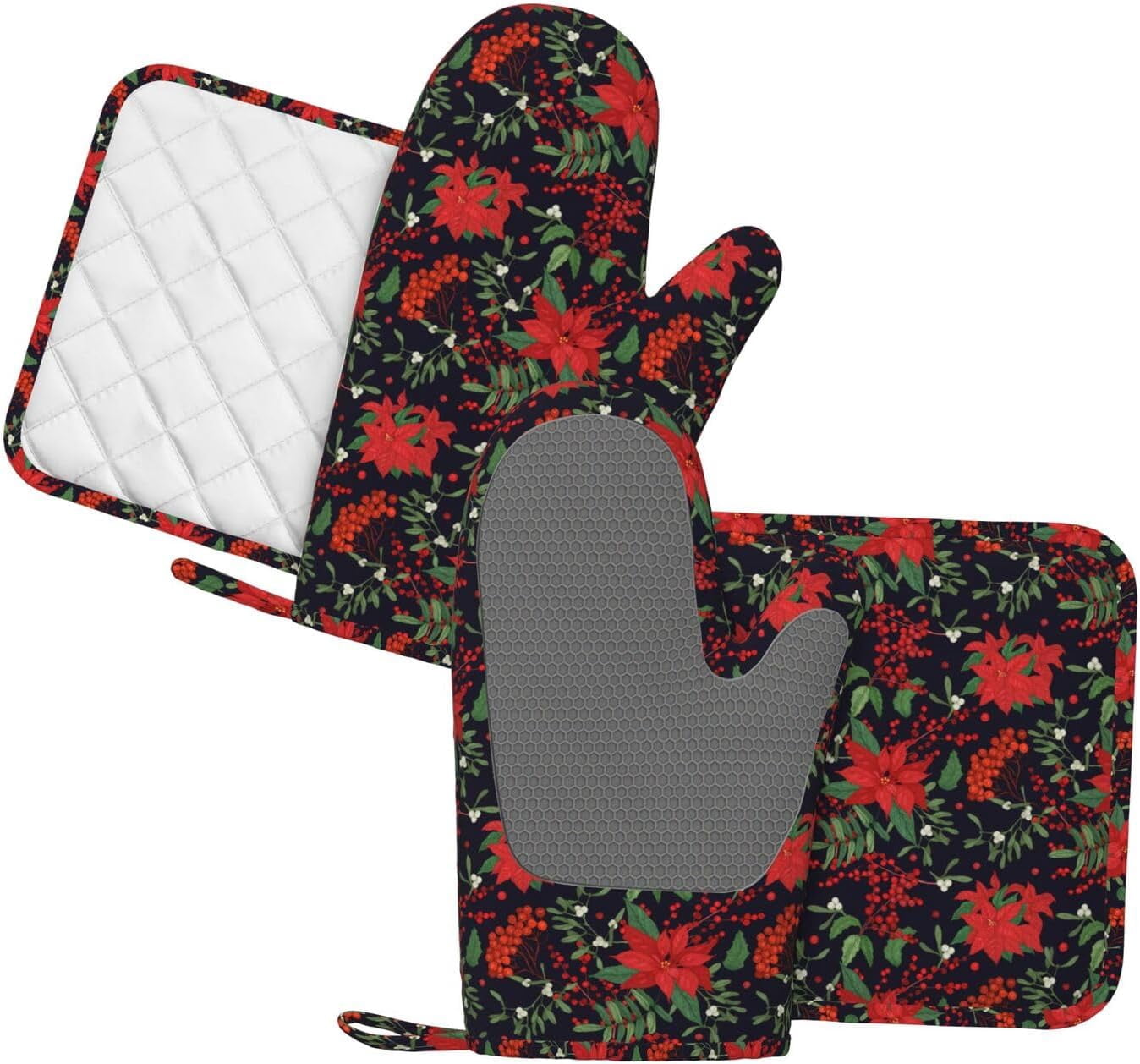 Silicone Oven Mitts Pot Holders Set Non-Slip Heat Resistant Kitchen Gloves Potholders 4 Pack Mitt