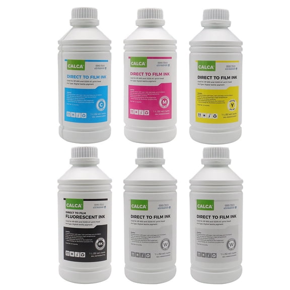 CALCA PRO DTF Ink Direct to Transfer Film Ink Bundle, 1L of Each CMYK+ 2L of White for DTF Printing PET Film Printing and Transfer US Stock