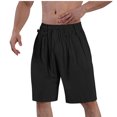 thumbnail image 3 of lcziwo Mens Lightweight Cotton Linen Shorts Summer Casual Drawstring Elastic Waist Beach Shorts Solid Color Straight Leg Short Pants 90% off Clearance Sale Black XL, 3 of 7