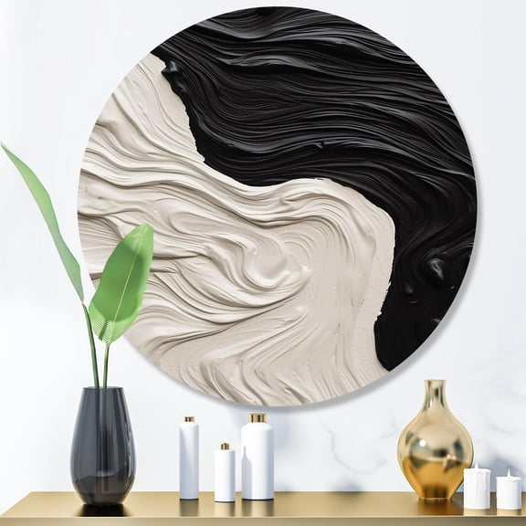 Designart "Marbled Dreamscape Black and White II" Modern Geometric Metal Round Art Living Room