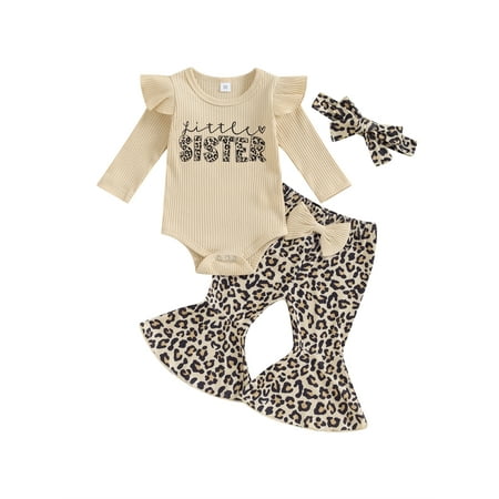 

Mioliknya Newborn Round Neck Romper and Leopard Print Flared Pants Headband
