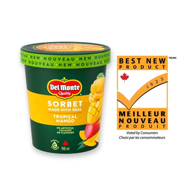 DEL MONTE Tropical Mango Sorbet, Made With Real Mangoes, Frozen Dessert, 946 ml