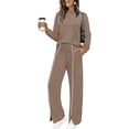 thumbnail image 2 of EASYBRAUS Women 2 Piece Sweatsuit Set Long Sleeve Crewneck Sweatshirt Wide Leg Split Pants XS-XXL, 2 of 5