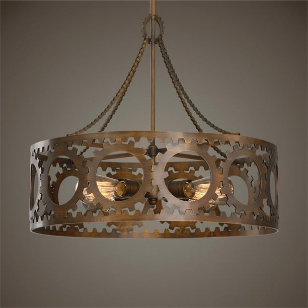 65 Steampunk Gear Look Bronze 4 Bulb Hanging Pendant Ceiling Light Fixture Walmart Com Walmart Com