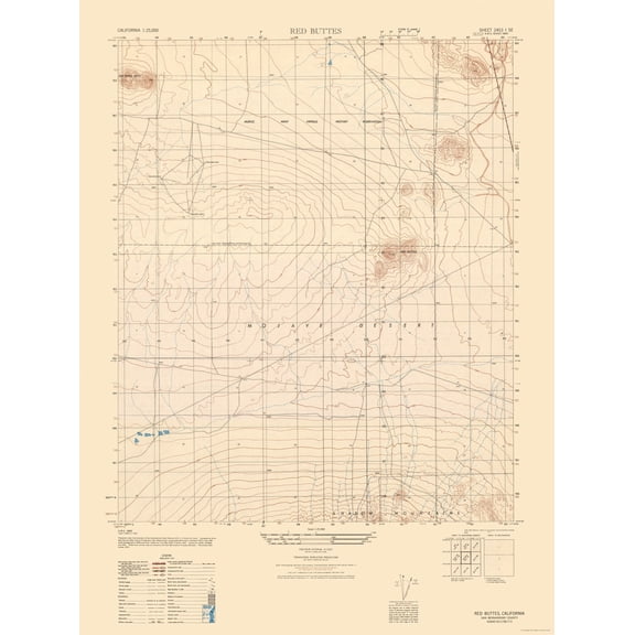 Topographical Map - Red Buttes Sheet - US Army 1947 - Vintage Wall Art
