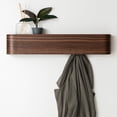 thumbnail image 1 of Kazai. Wall-Mounted Coat Rack 'Toke' - Modern Design Coat Rack With Hidden Wall Hooks - Solid Wood Veneer Panel Coat Hanger - Walnut, 1 of 5
