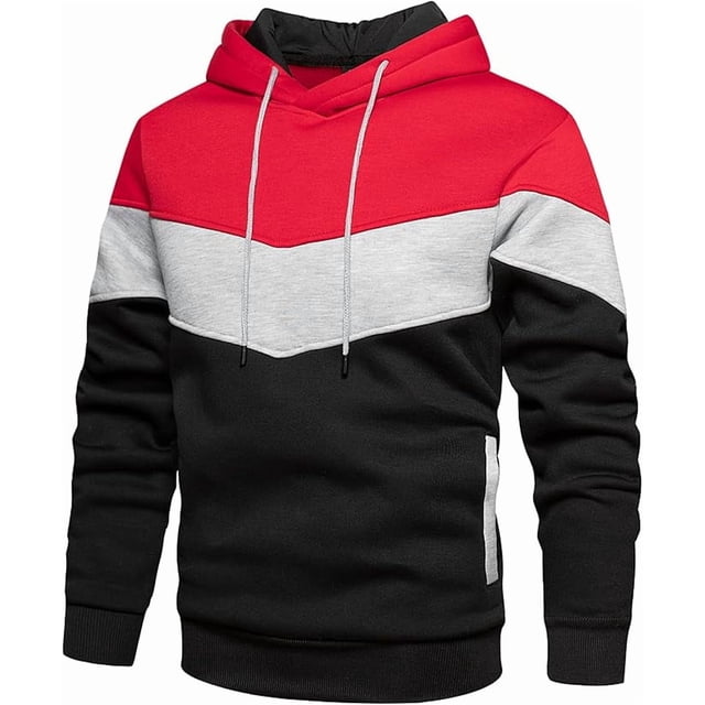 Sudadera con capucha de forro polar para hombre, estilo informal, con cordón ajustable en color contrastante y bolsillo tipo canguro.