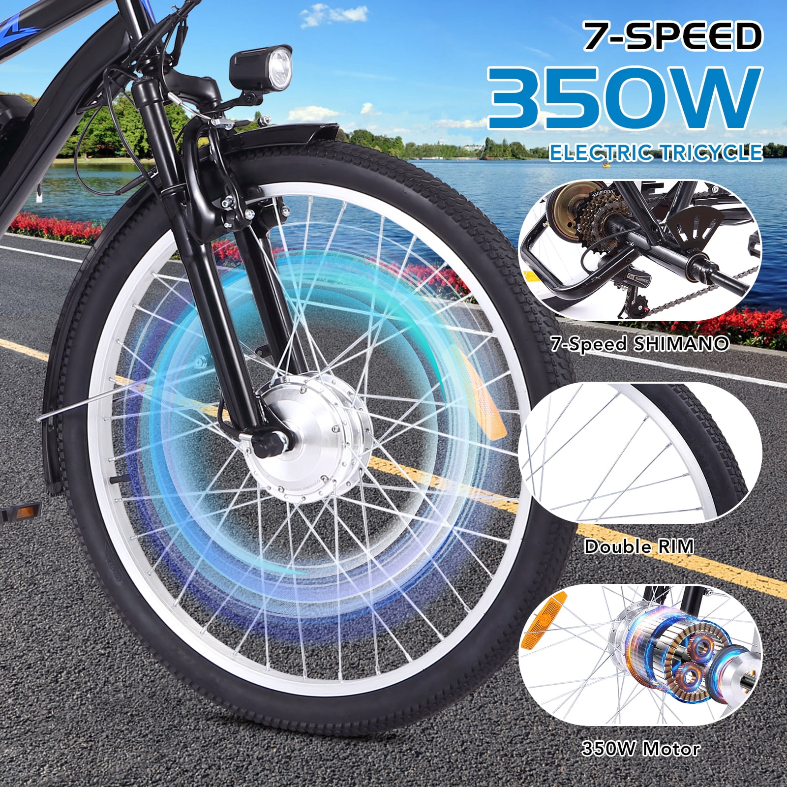 Electric Trike, Ebike Trike with Basket, 350W Brushless Motor, LCD Display, 36V Removable Battery, 3 Wheel Electric Bicycle for Men Women Senior, Adults Tricycle 24"/26"