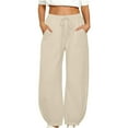 thumbnail image 3 of CFLVAEK Barrel Sweatpants for Women Loose Fit Wide Leg Baggy Lounge Sweatpant Casual Drawstring High Waisted Travel Pants with Pockets Beige L, 3 of 7