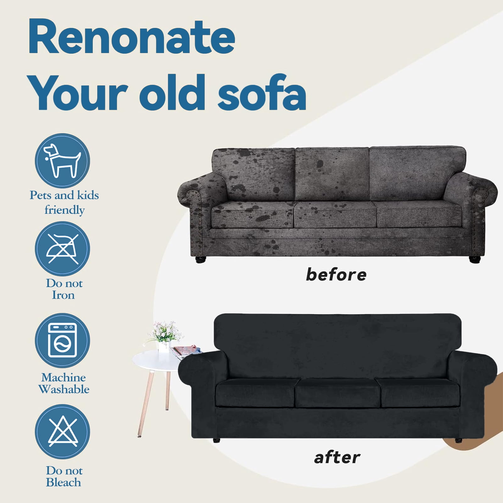 Sanmadrola Sofa Cover Slipcover Couch Cover Set for 2 Seat Extra large Sofa Super Stretch Universal Slip Cover Furniture Protector 3 Pieces