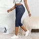 thumbnail image 4 of Pantalones Elásticos de Cintura para Mujeres Caminando Casual con Bolsillos Impresos No Tejido Denim Imitación Denim Cómodo para Fuera Pantalones de Cintura Alta para Mujeres, 4 of 9