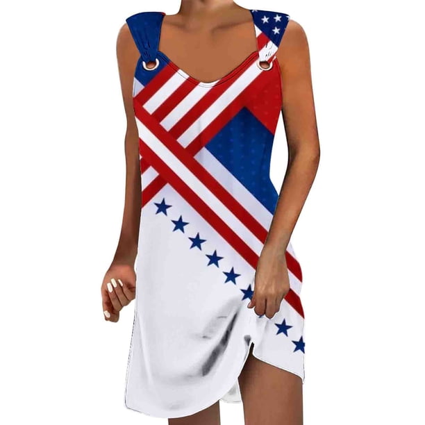 Vestido de Verano para las Mujeres Impreso sin Mangas Cuello en V, Fluido Casual Y Moda Vestido sin Mangas para las Mujeres