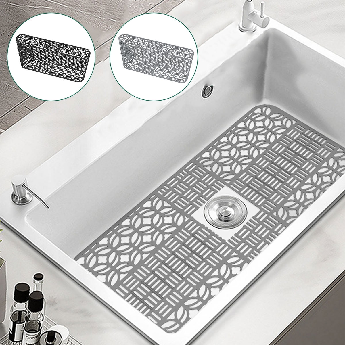 Decostatue Kitchen Sink Protector Mat - 2Pack Adjustable Sink Protectors for Kitchen Stainless Steel Sink - Fast Draining Sink Mats for Bo