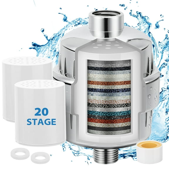 LIZEVINC 20-Stage Shower Filter, Shower Filter for Hard Water, Universal Fit, Reduces Impurities, Improves Skin & Hair
