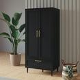 thumbnail image 4 of Armoire Garde-Robe Garde-Robe avec 2 Portes, Tiroirs et Tringle, Armoire Garde-Robe en Bois pour Chambre, 4 of 8