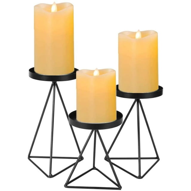 Juego de 3 portavelas de metal geométrico para velas de pilar, candelabro de hierro para decoración de centro de mesa del hogar. (Vela no incluida) Adepaton ZJWJ487