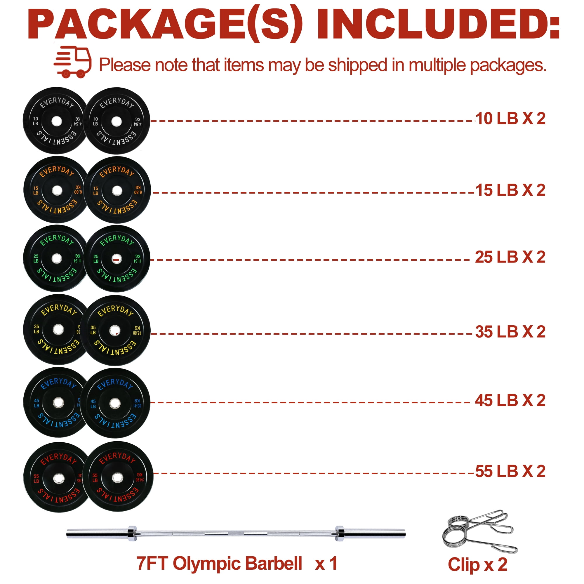 FlexWave Bumper Plates Set with 7FT Olympic Barbell, 370 lb Plates, 2-Inch, Black