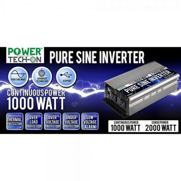 Power Tech-On PS1002 1000-Watt Continuous 2000-Watt Surge Power Inverter