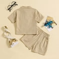 thumbnail image 2 of Toddler Boy Outfits Short Sleeve Summer Casual Gentleman Tops Hawaii Beach Holiday Solid T Shirt Shorts Khaki Outfit Sets Sizes 18-24 Months, 2 of 7