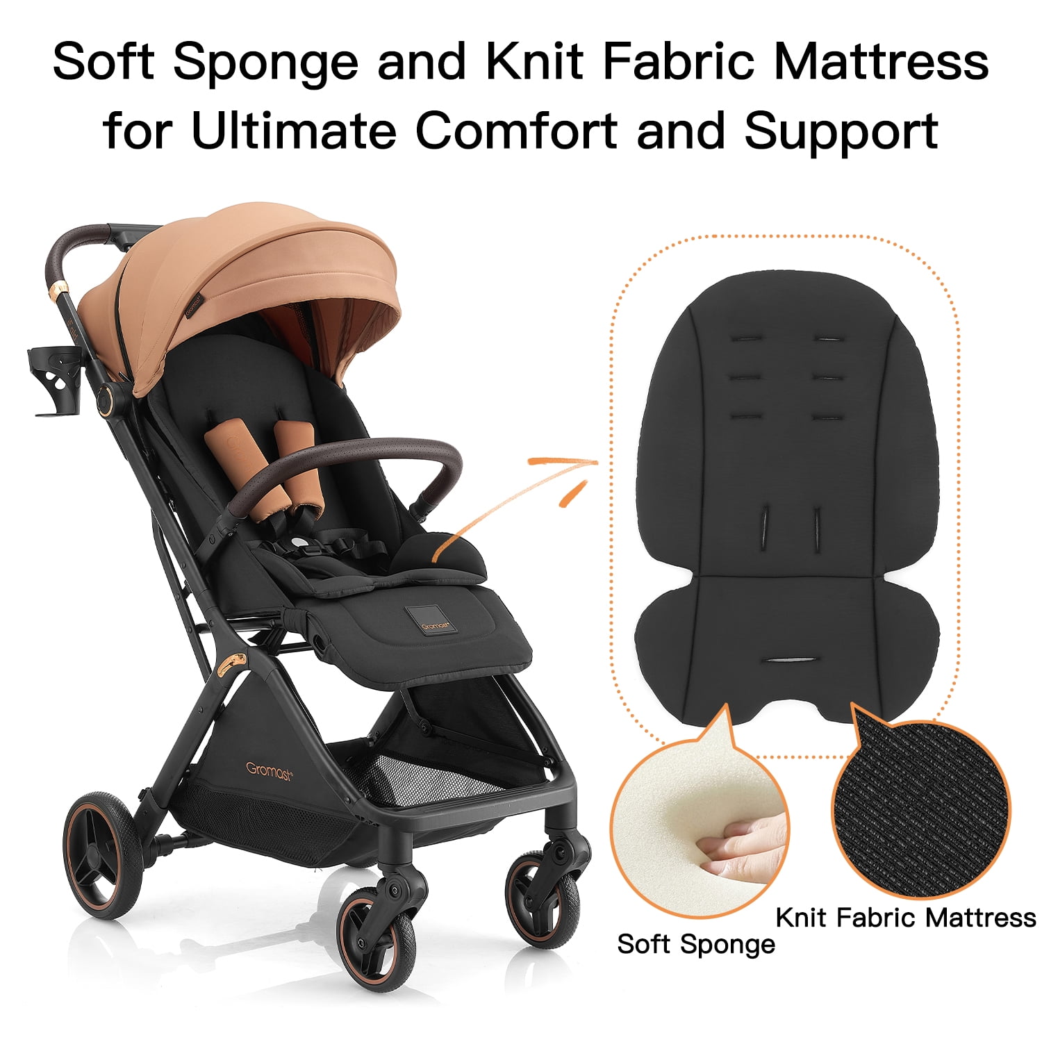 Gravity Folding Baby Stroller - Portable Toddler Stroller w/Adjustable Backrest & Canopy, Lightweight and UV Protected Travel Stroller, One-Hand Automatic Folding - Khaki