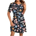thumbnail image 2 of Fartey Floral Mini Dress for Women Summer Casual Short Sleeve Crewv Neck Sundress Loose Lightweight Vacation Beach Sundress Multicolor S, 2 of 5