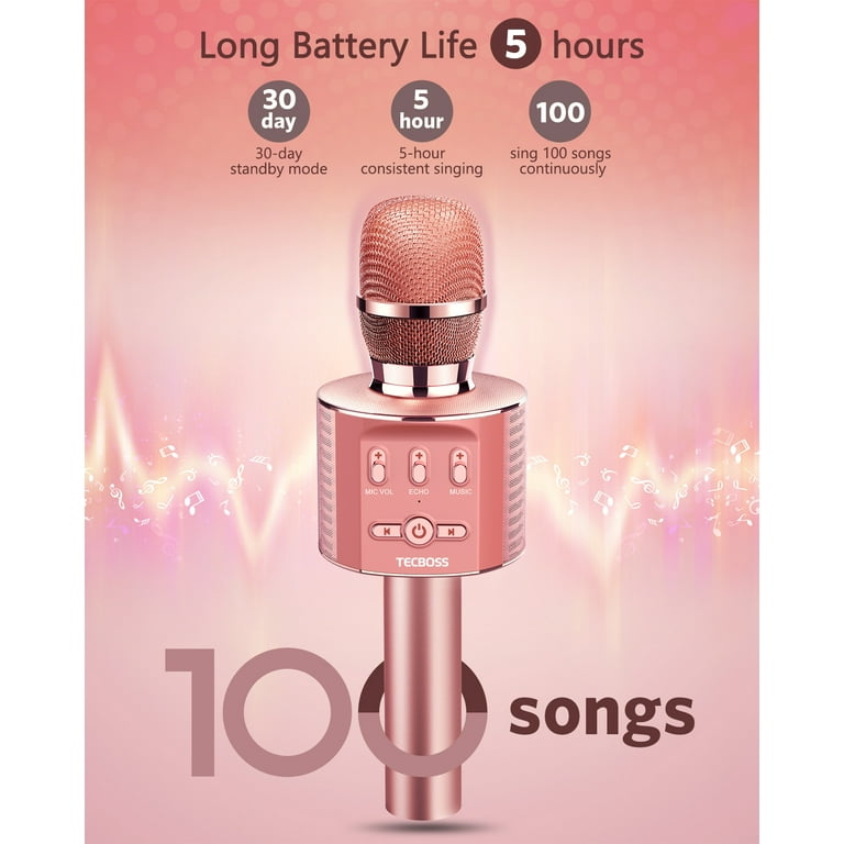 Microphone for Kids Tecboss Wireless Bluetooth Cordless Karaoke Microphone with LED Lights Toys for 4 5 6 7 8 Year Old Girls and Boys Birthday