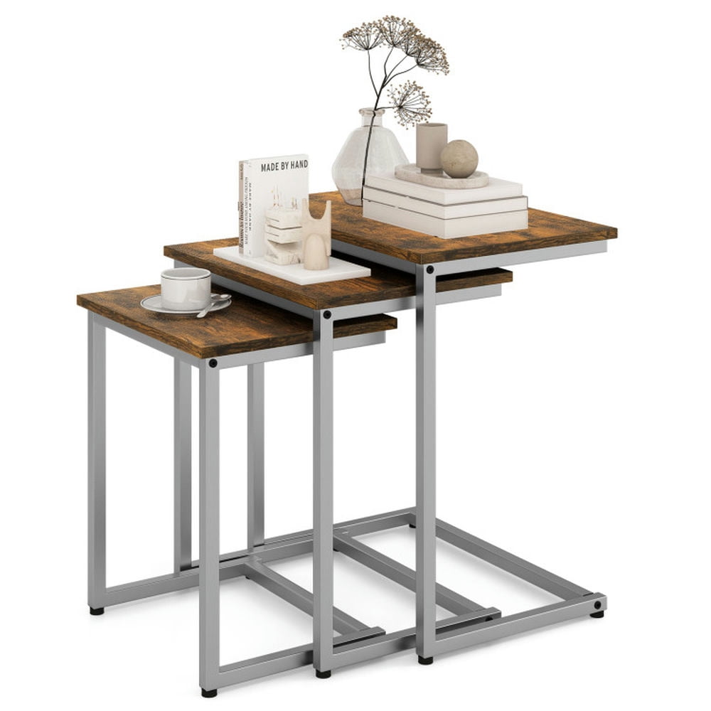 Finihen End Table, Stackable End Table, 3 Pieces Multifunctional Coffee End Table Set, Sofa Side Table, Bed Side Table, for Living Room, Bedroom, Rustic Brown Finihen End Table, Stackable End Table, 3 Pieces Multifunctional Coffee End Table Set, Sofa Side Table, Bed Side Table, for Living Room, Bedroom, Rustic Brown