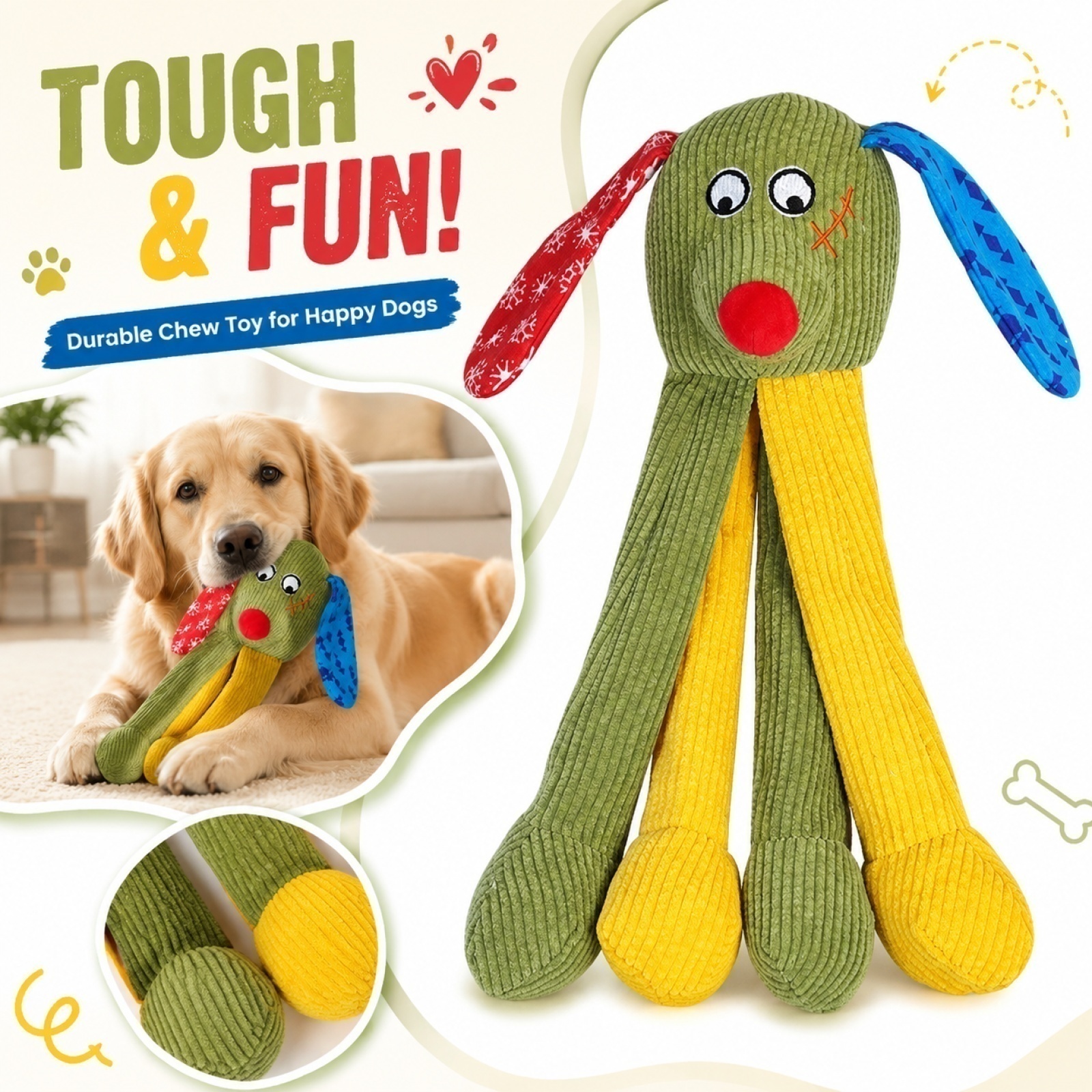 Puppy Play Supplies, Puppy Chew Toys, Small Dog Toys, Puppy Toys Small Dogs, 14X8 Inch Multi-Color Long Limbs Crinkle Noise Boredom Busting Self Play Durable Pet Dog Toys