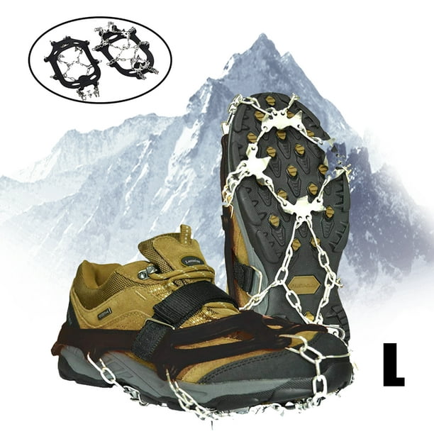 Crampons Shoe Spikes, with 19 Stainless Steel Teeth Spikes, Anti-Slip Snow  Chain Spikes for Winter Walking Hiking Mountaineering L 