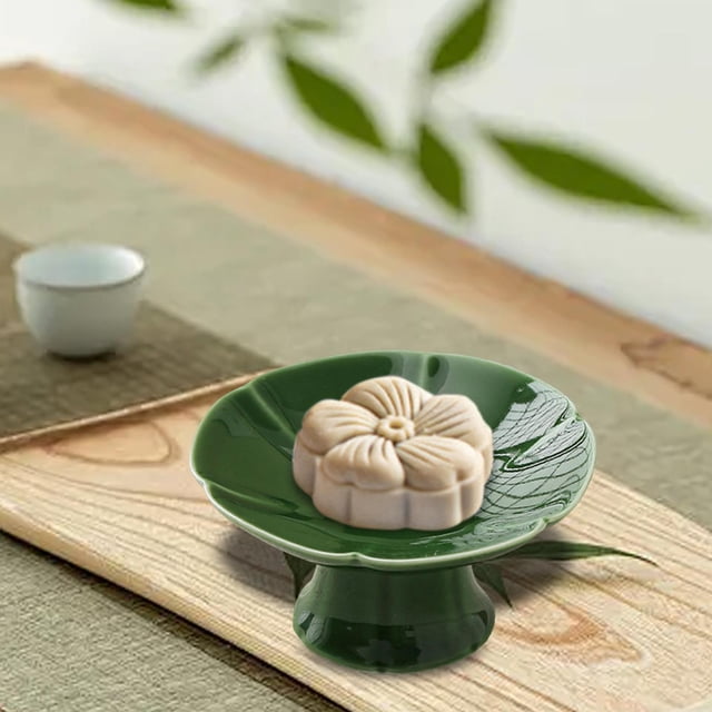 Soporte de postre de cerámica, frutero con base, elegante plato para aperitivos, mini soporte para tartas, mesa de postres, decoraciones para fiestas Verde profundo