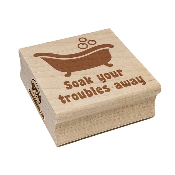 Soak Your Troubles Away Bathtub Square Rubber Stamp Stamping Scrapbooking Crafting - Medium 1.75in