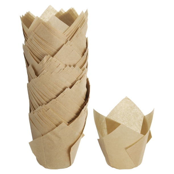 150Pcs Tazas de Hornear Tulipán Forros de Cupcake Muffins Papel a Prueba de Grasa para Bodas (3.1" x 2", Marrón)