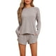 thumbnail image 1 of Conjunto de pijamas para mujer INSPIRE CHIC de manga larga, con cintura elástica, parte superior y pantalones cortos, conjunto de ropa de casa con bolsillos, color púrpura, talla S, 1 of 6