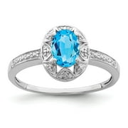 925 Sterling Silver Rhodium-plated Diam. & Blue Topaz Ring Size: 9; for Adults and Teens; for Women and Men