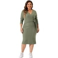 thumbnail image 3 of DARING DIVA Plus Size Sexy Wrap V Neck Long Sleeve Midi Dress 4X Green, 3 of 6