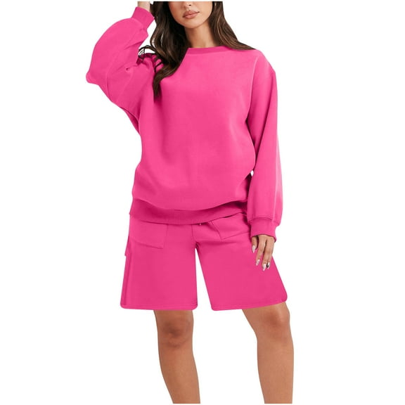 ShomPort Womens 2 Piece Outfits Oversized Hoodies Sweatsuit Lounge Sets Casual Track Shorts Fall Fashion Clothes