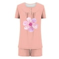 thumbnail image 5 of Simua Two Piece Summer Pajamas for Women, Women's Graphic Printed Tops Button Round Neck Short Sleeve with Shorts Loungewear Pjs Sets, Size S-XXXL, 5 of 6