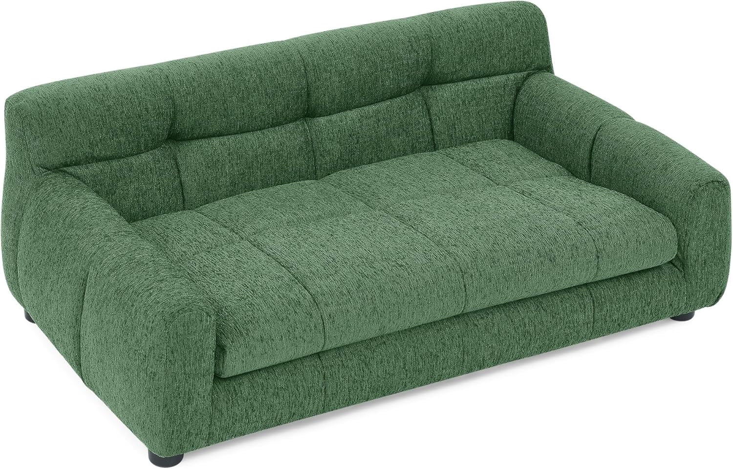 38" Dog Sofa Bed, Elevated Dog Bed with Backrest and Armrests, Soft Memory Foam Couches for Small and Medium-Sized Pets, Durable Linen Pet Couch Furniture, Green