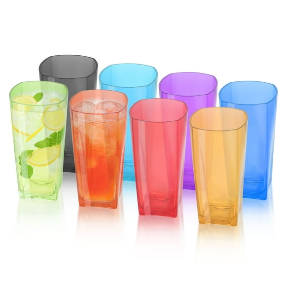 600ml Tall Plastic Tumblers/High Drinking Glasses/Colorful Party Cups/Stackable Water Glasses, Shatterproof, Microwave Safe, BPA Free, Set of 8 in 8 Vibrant Colors