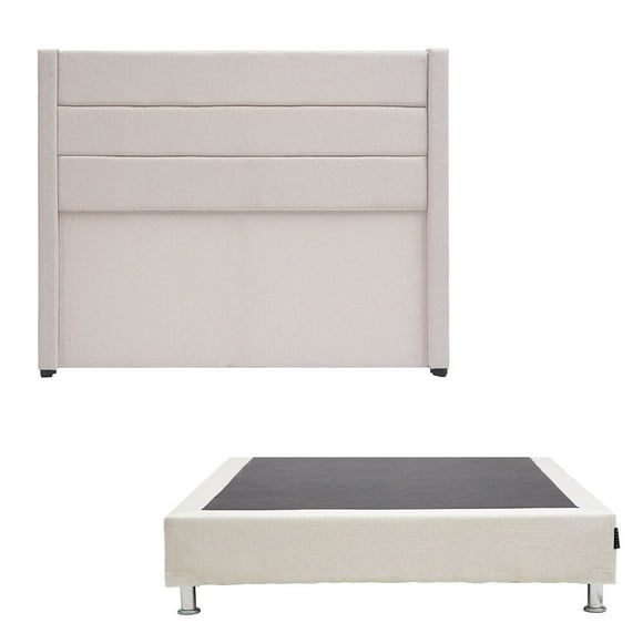 Box Base Cama Queen Size + Cabecera Lugo Beige Dicasa  Dolum