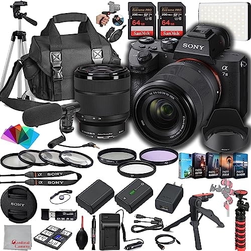Sony a7 III Mirrorless Digital Camera 24MP w/ 28-70mmmm Lens, 128GB Extreem Speed Memory,Microphone, 120LED Video Light, Tripod, Filters,Spare Battery & Charger Software Kit -Deluxe Bundle